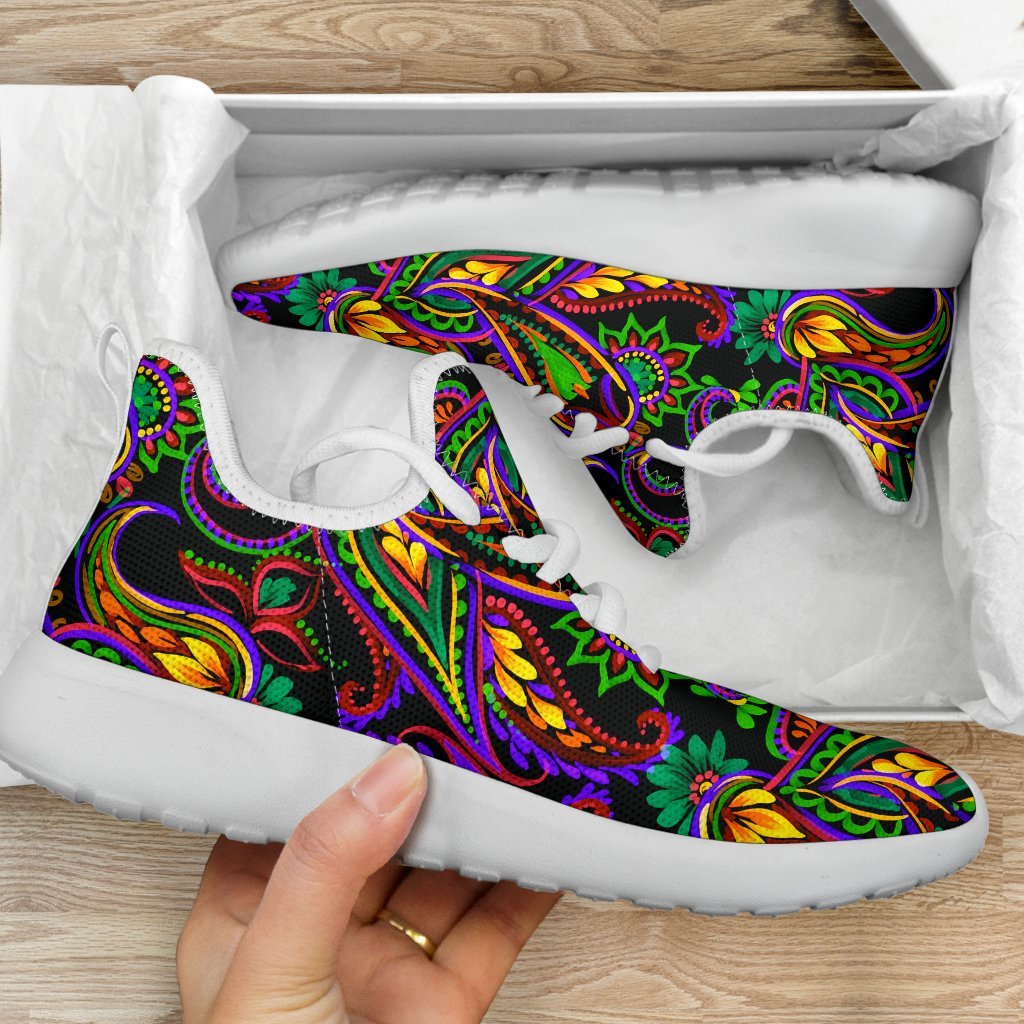 Dark Bohemian Paisley Pattern Print Mesh Knit Shoes GearFrost