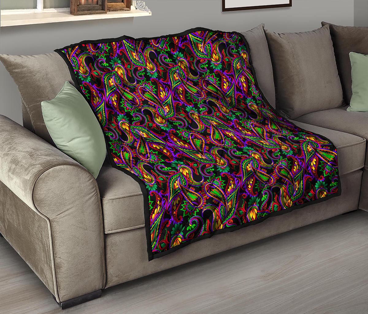 Dark Bohemian Paisley Pattern Print Quilt