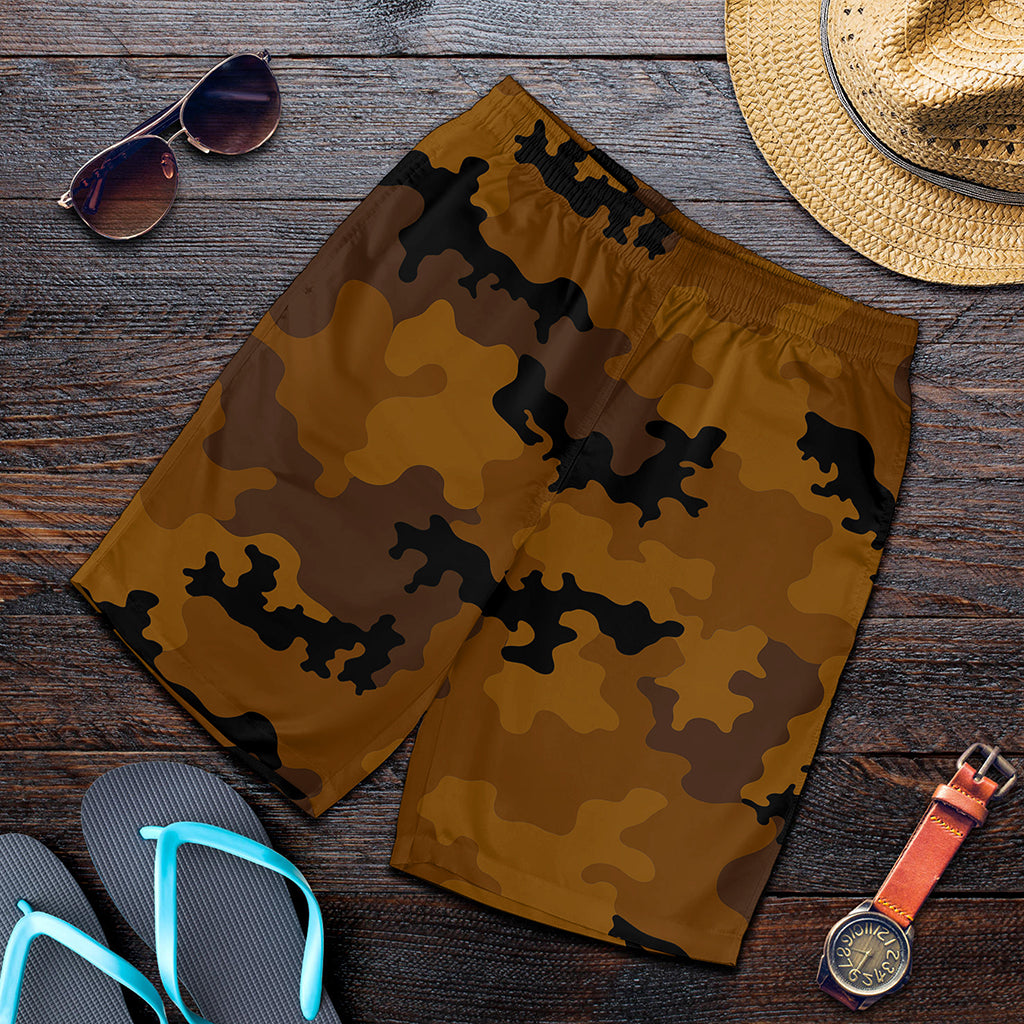 Dark Brown Camouflage Print Men's Shorts