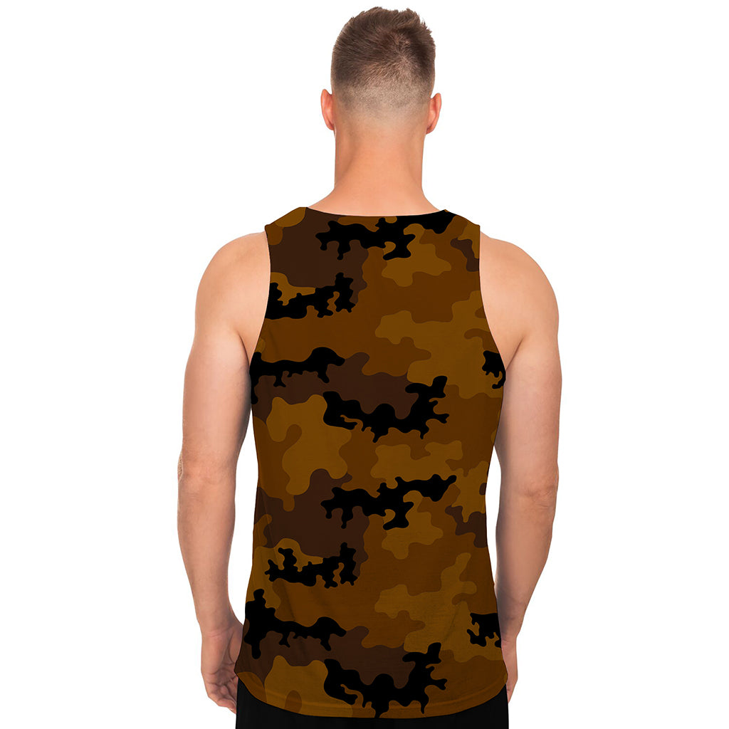 Dark Brown Camouflage Print Men's Tank Top