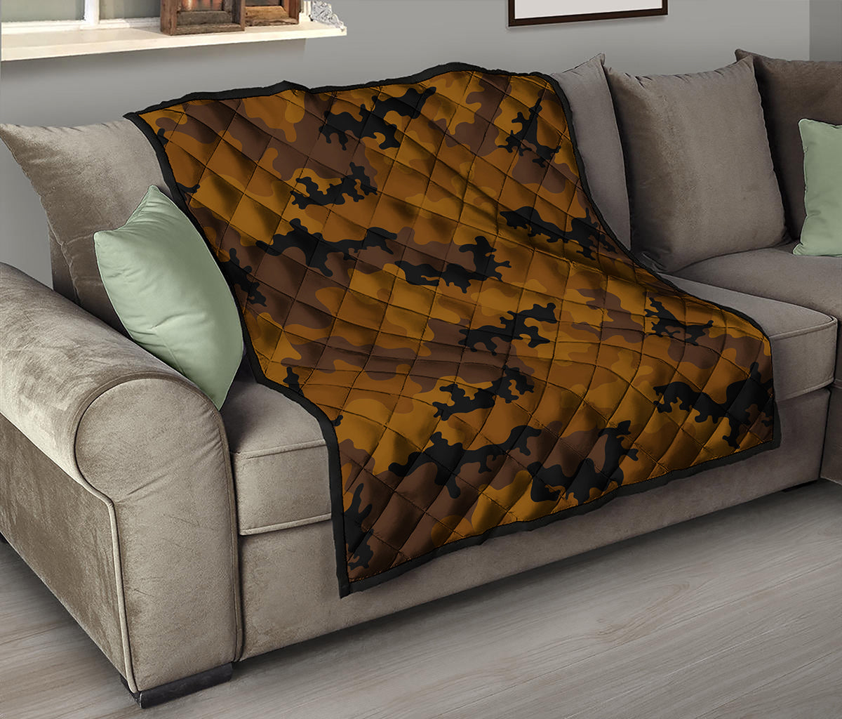 Dark Brown Camouflage Print Quilt