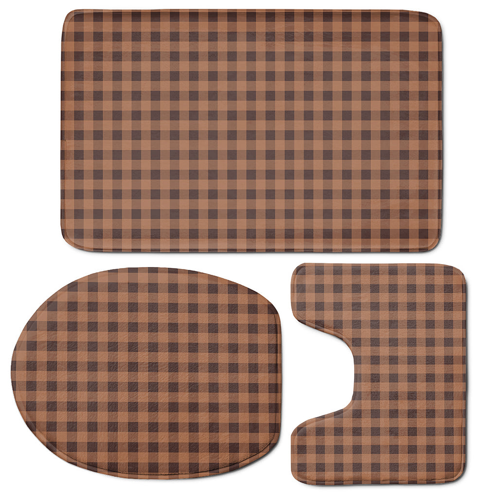 Dark Brown Check Pattern Print 3 Piece Bath Mat Set