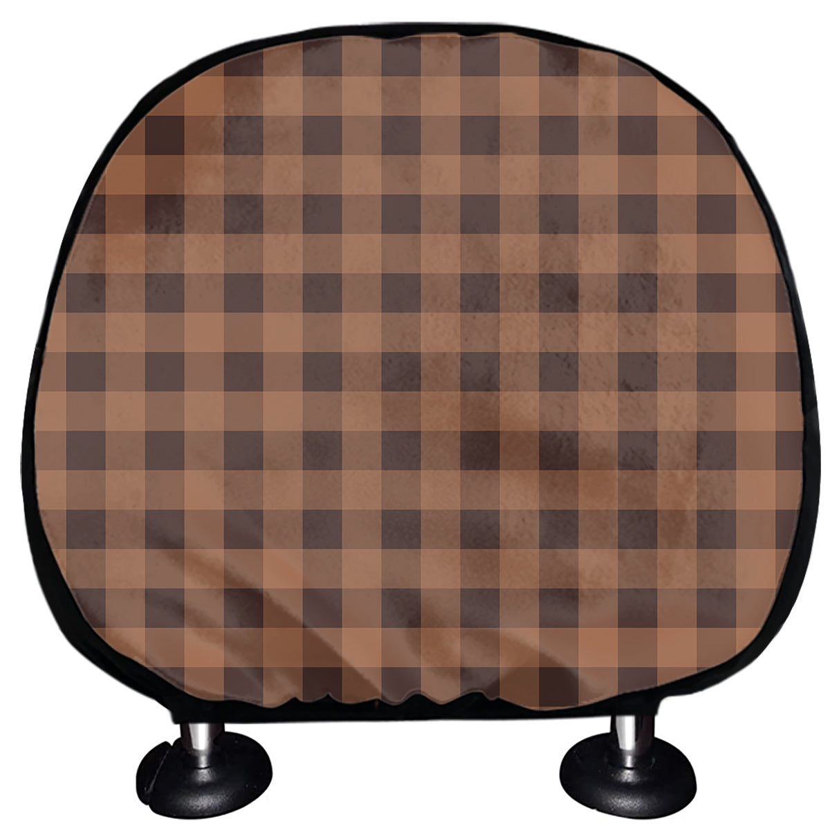 Dark Brown Check Pattern Print Car Headrest Covers