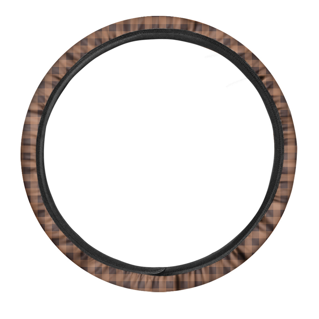 Dark Brown Check Pattern Print Car Steering Wheel Cover