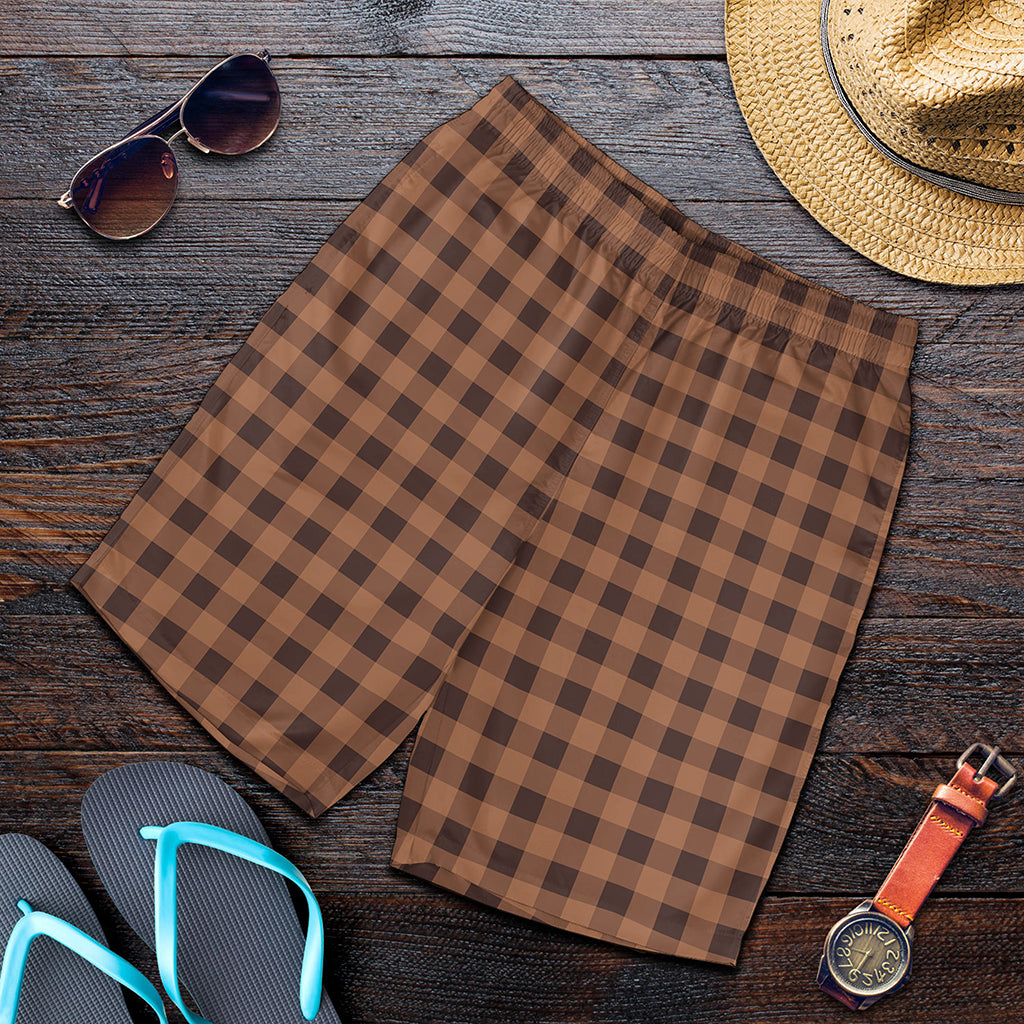Dark Brown Check Pattern Print Men's Shorts