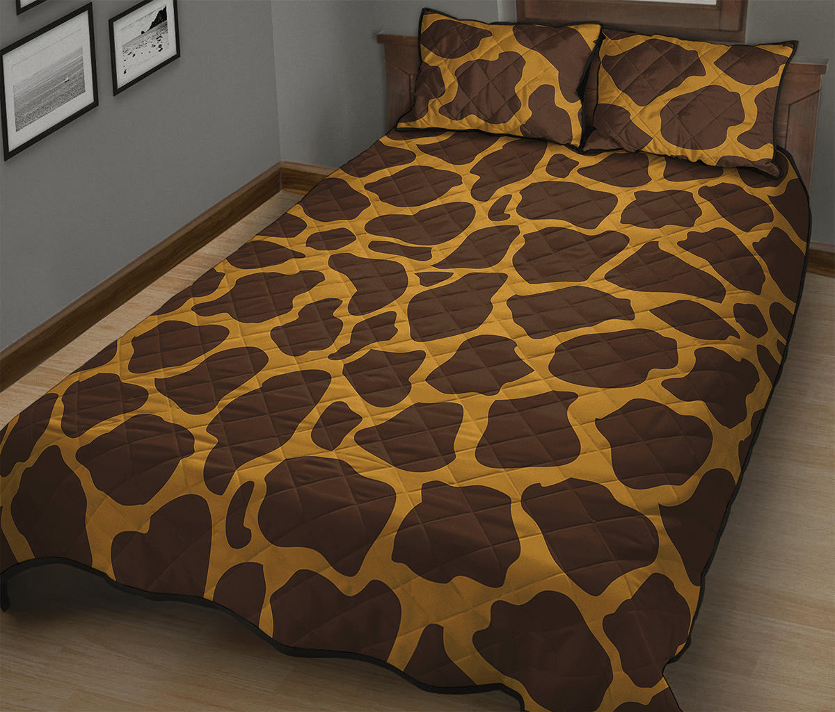 Dark Brown Cow Print Quilt Bed Set