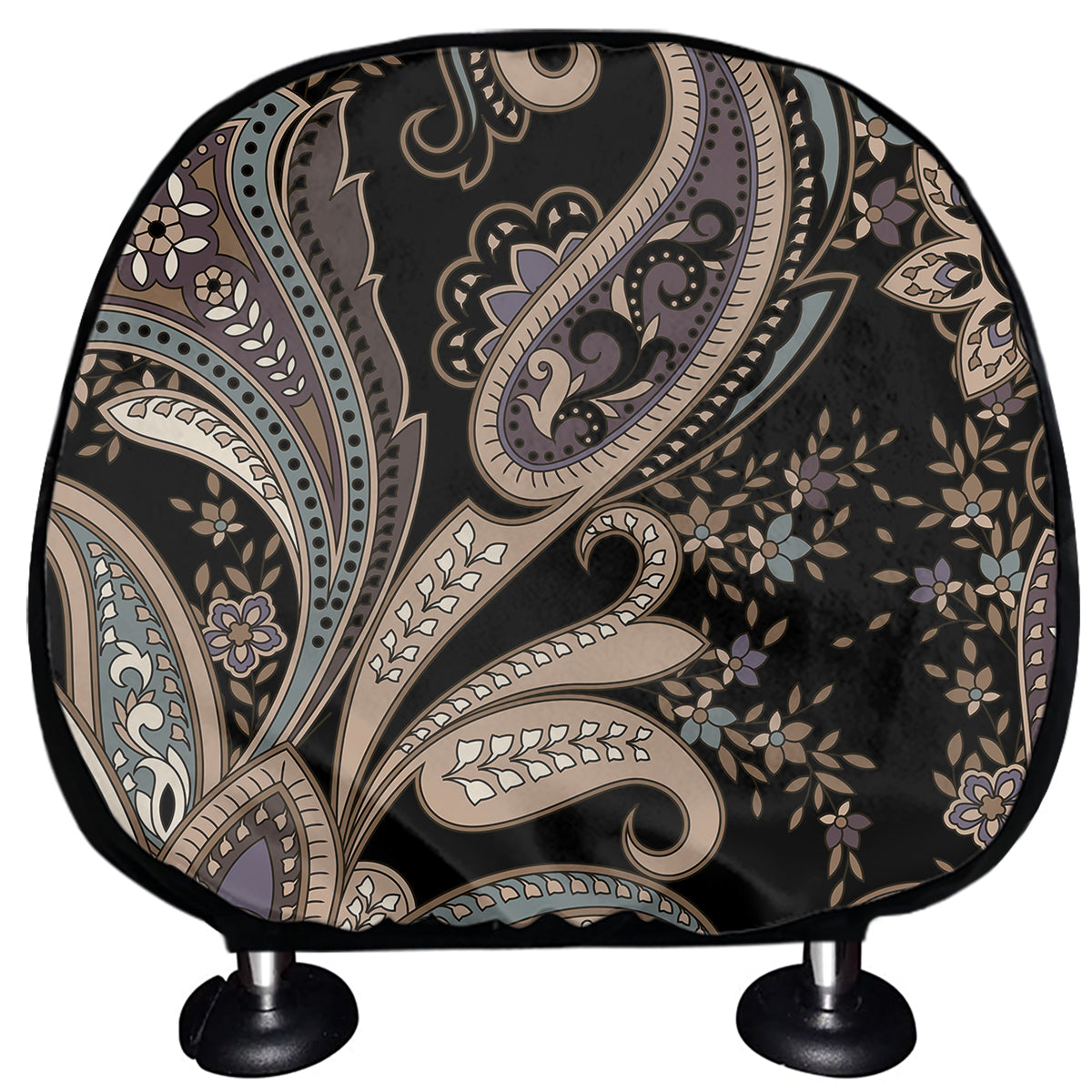 Dark Brown Paisley Pattern Print Car Headrest Covers