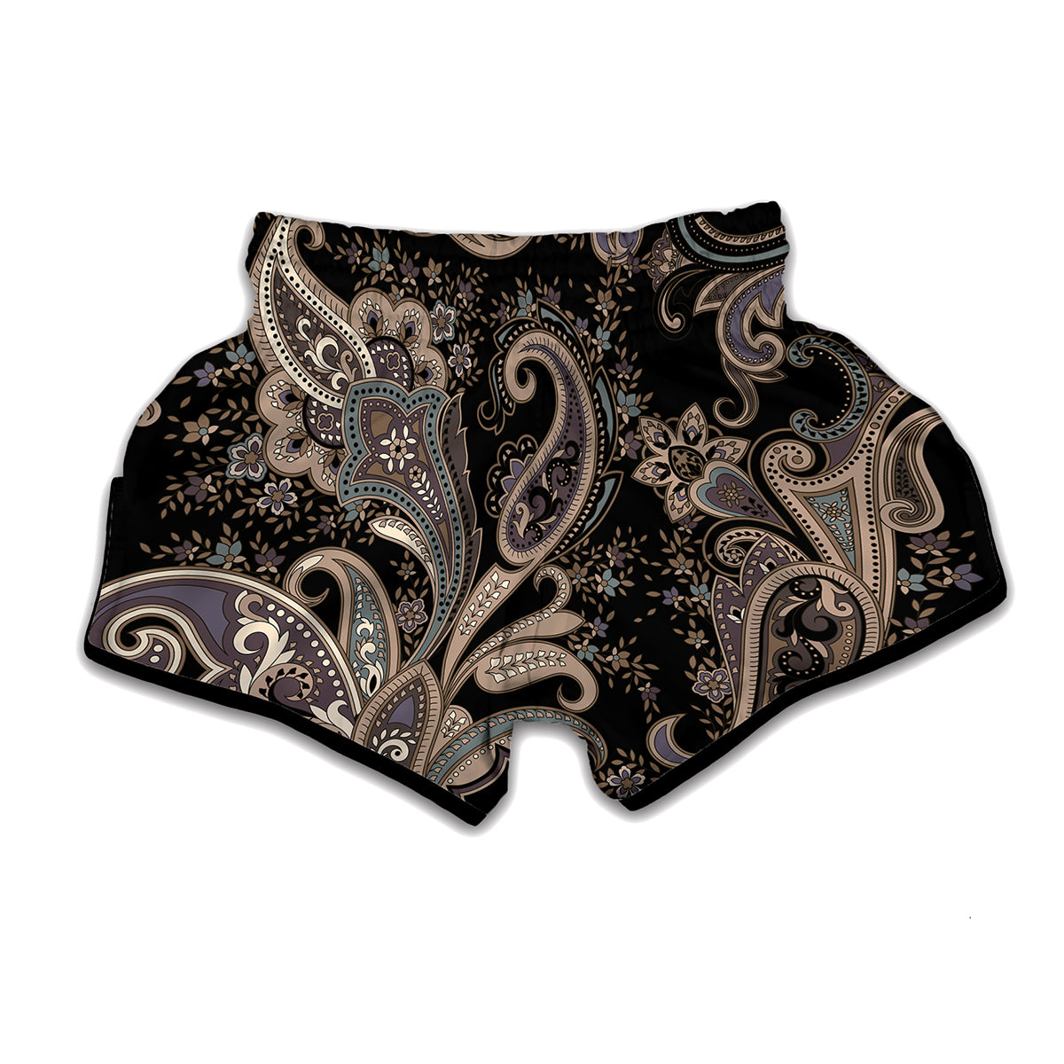 Dark Brown Paisley Pattern Print Muay Thai Boxing Shorts