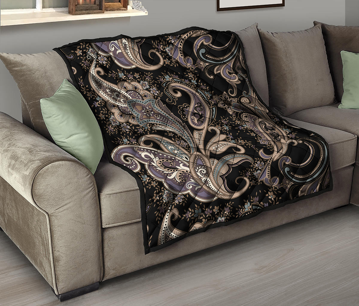 Dark Brown Paisley Pattern Print Quilt