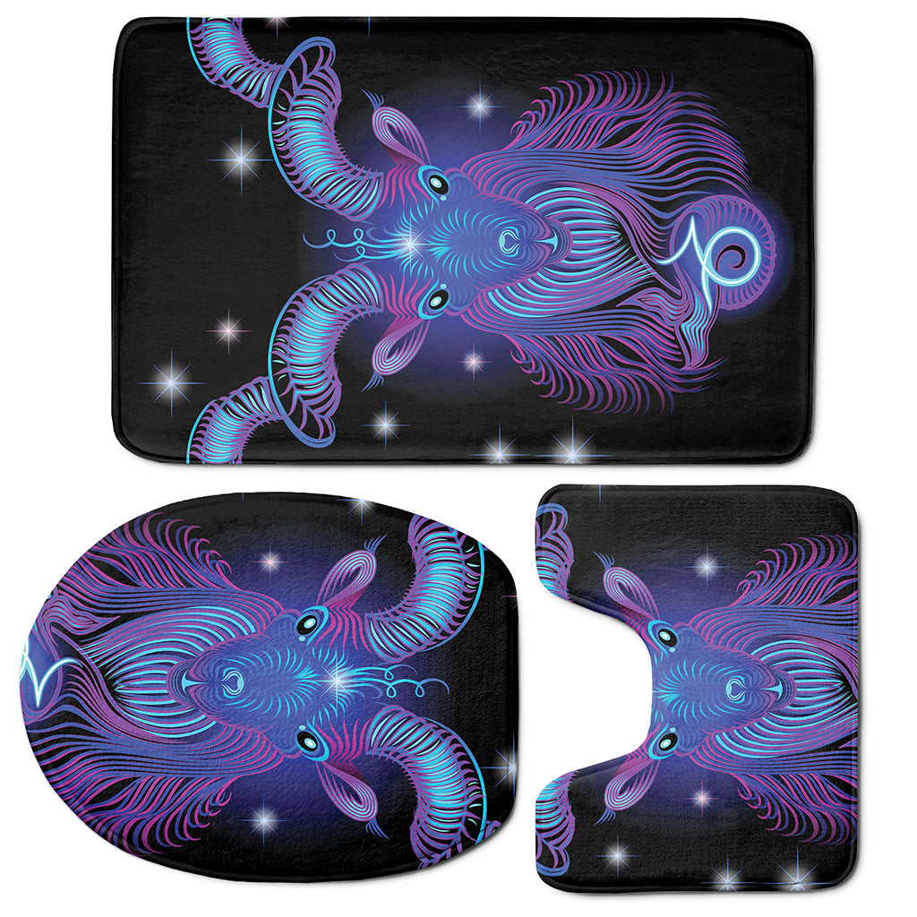 Dark Capricorn Zodiac Sign Print 3 Piece Bath Mat Set