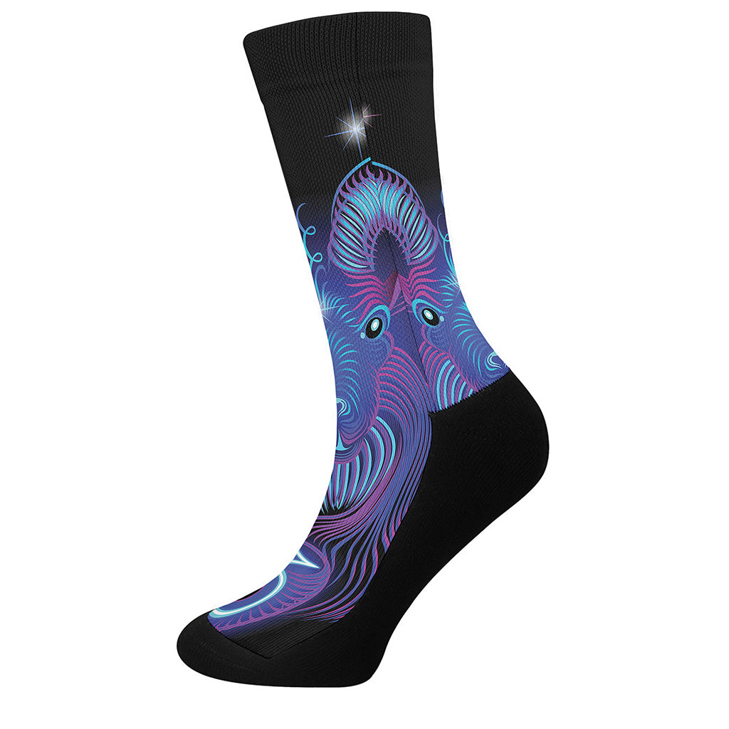 Dark Capricorn Zodiac Sign Print Crew Socks