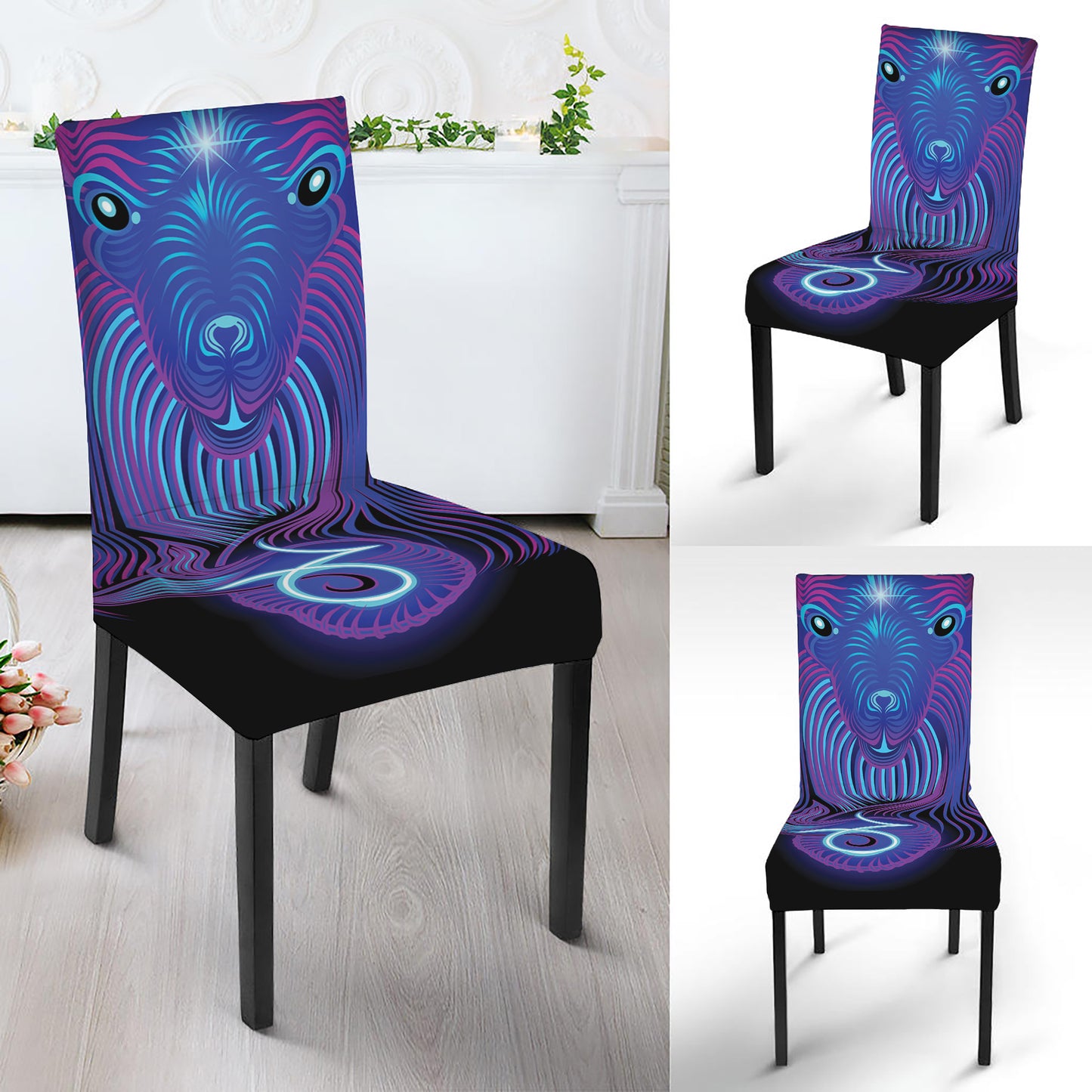 Dark Capricorn Zodiac Sign Print Dining Chair Slipcover