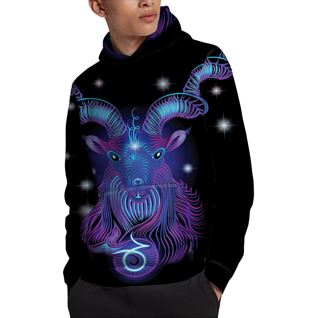 Dark Capricorn Zodiac Sign Print Pullover Hoodie