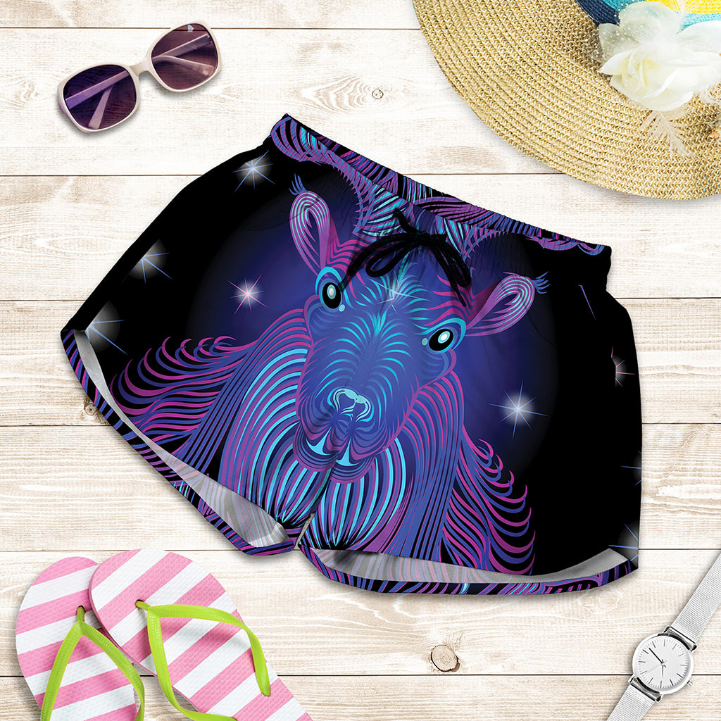 Dark Capricorn Zodiac Sign Print Women's Shorts