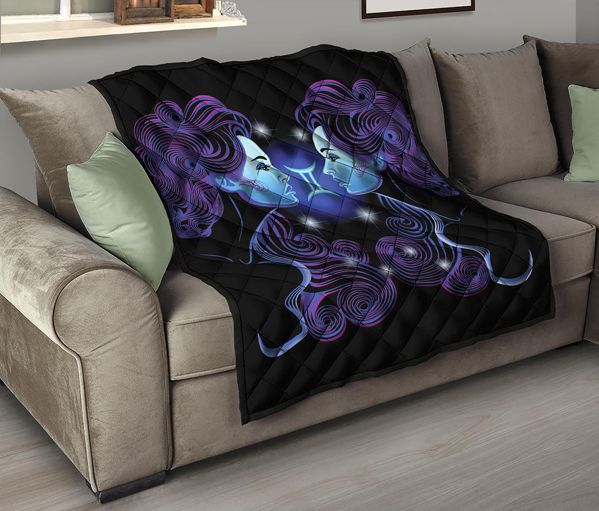 Dark Gemini Zodiac Sign Print Quilt