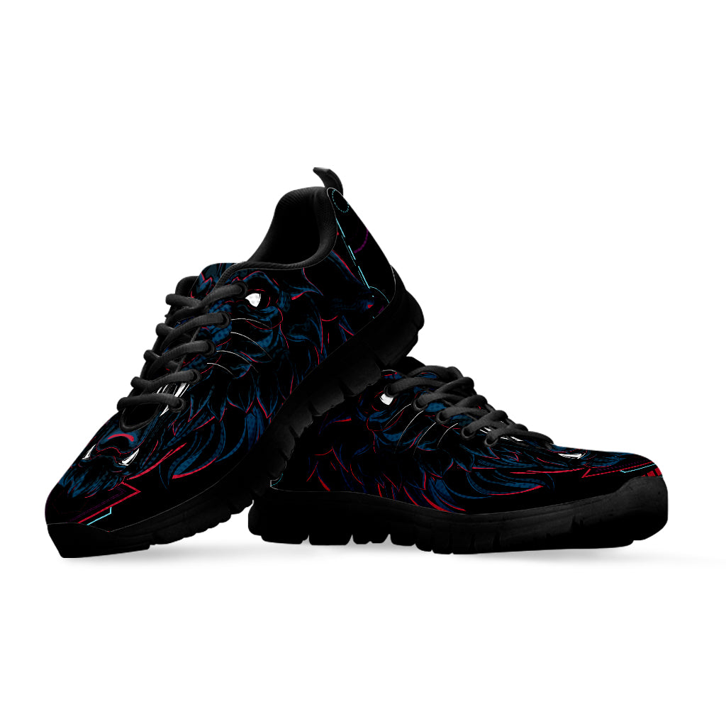 Dark Geometric Wolf Print Black Sneakers
