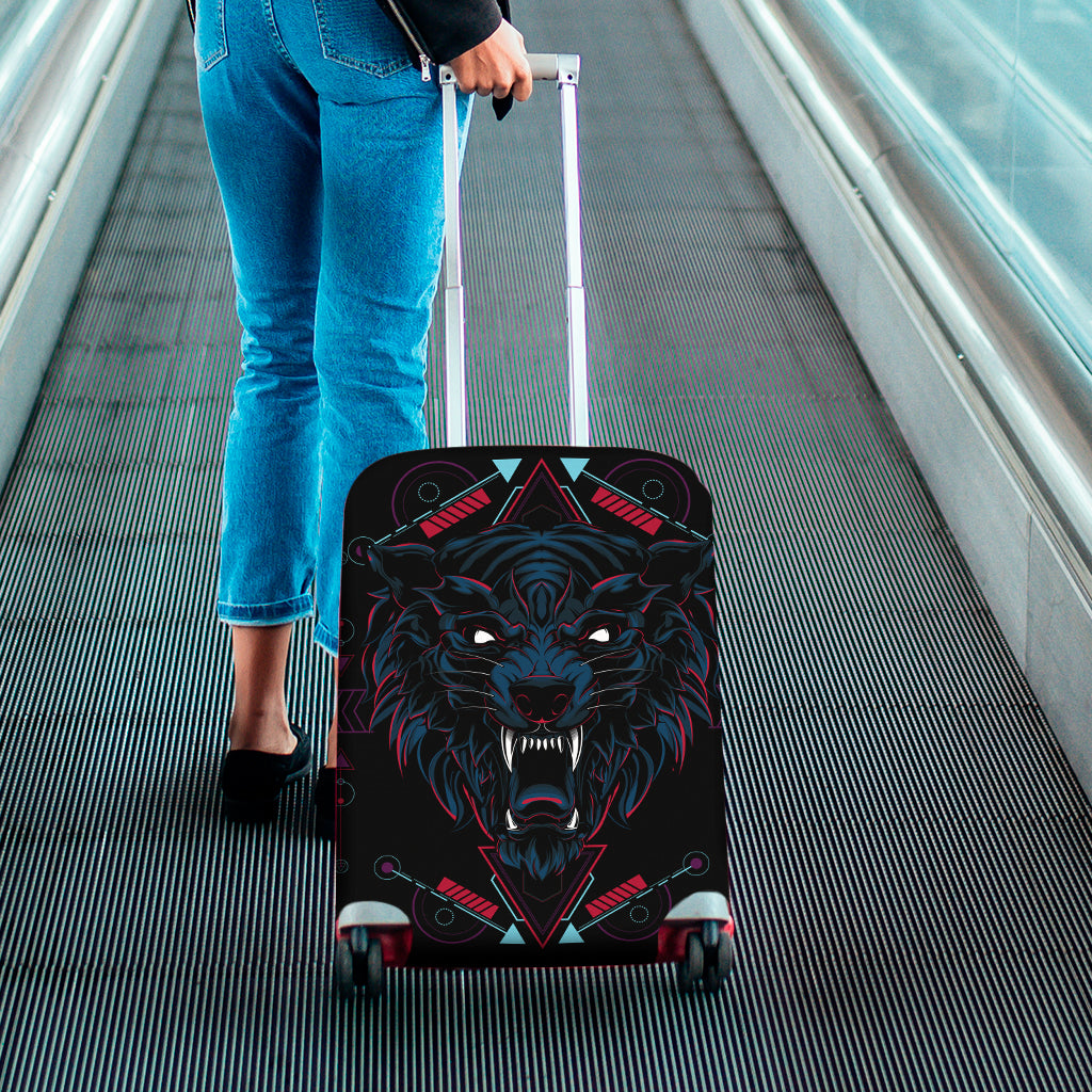 Dark Geometric Wolf Print Luggage Cover