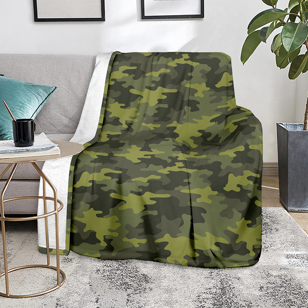 Dark Green Camouflage Print Blanket