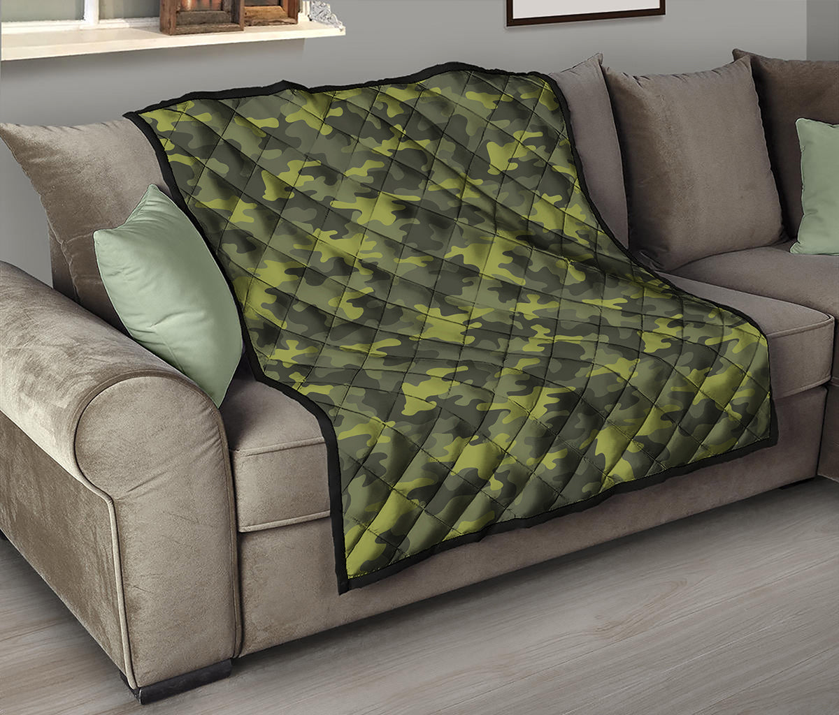 Dark Green Camouflage Print Quilt