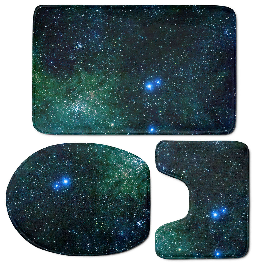 Dark Green Galaxy Space Print 3 Piece Bath Mat Set