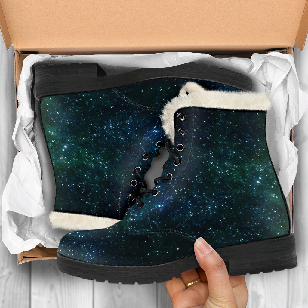 Dark Green Galaxy Space Print Comfy Boots GearFrost