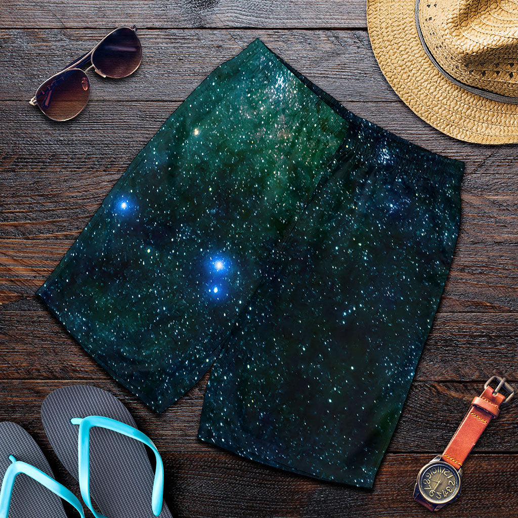 Dark Green Galaxy Space Print Men's Shorts