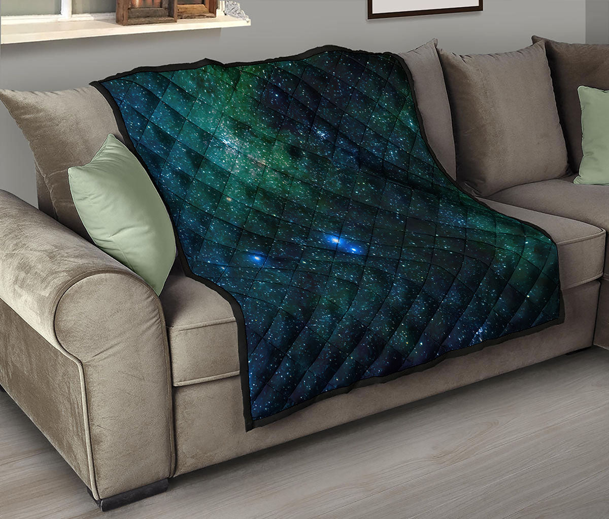 Dark Green Galaxy Space Print Quilt