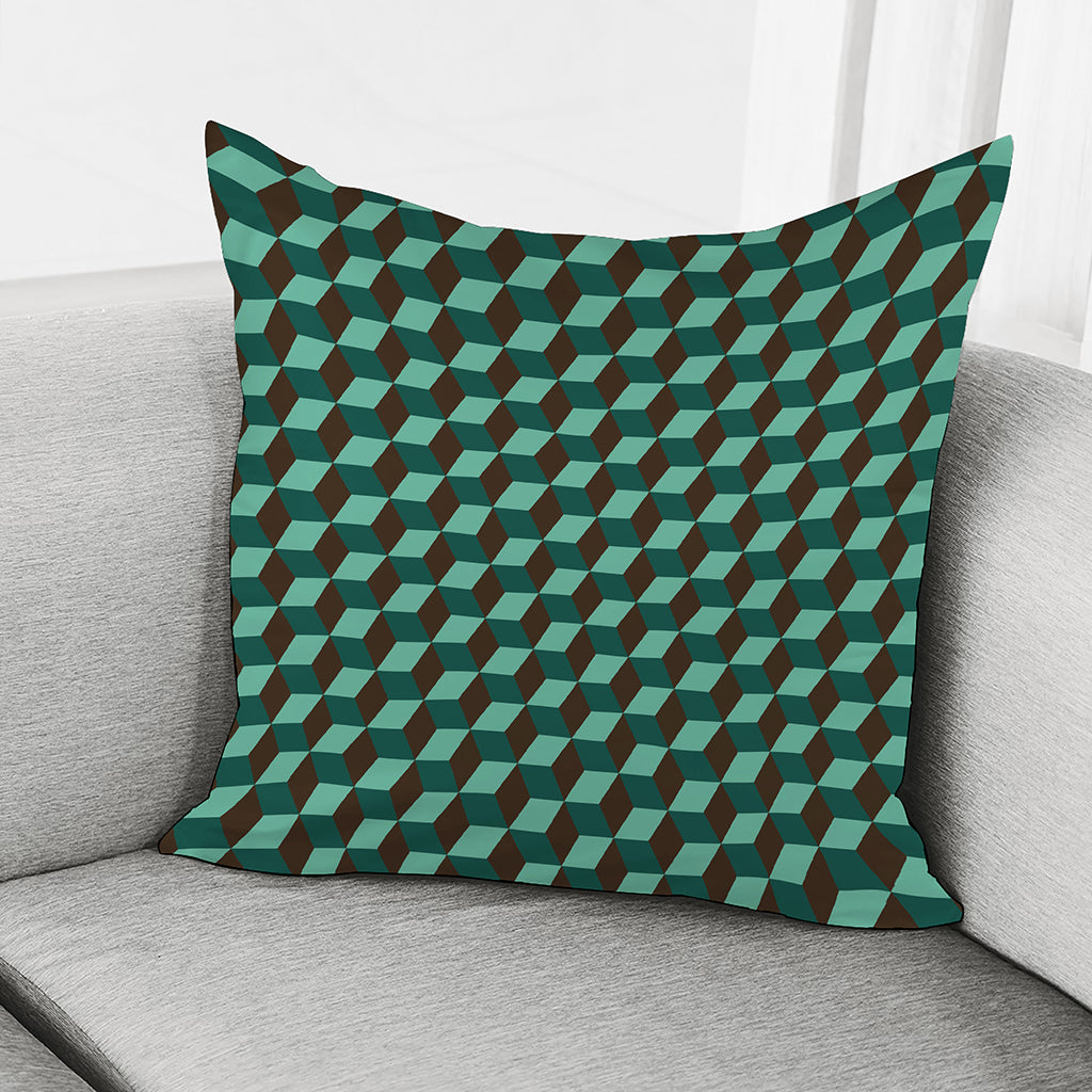 Dark Green Geometric Cube Pattern Print Pillow Cover