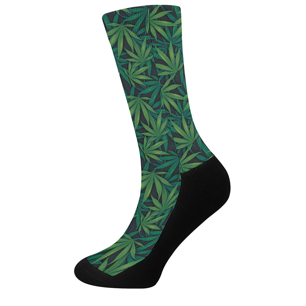 Dark Green Hemp Pattern Print Crew Socks