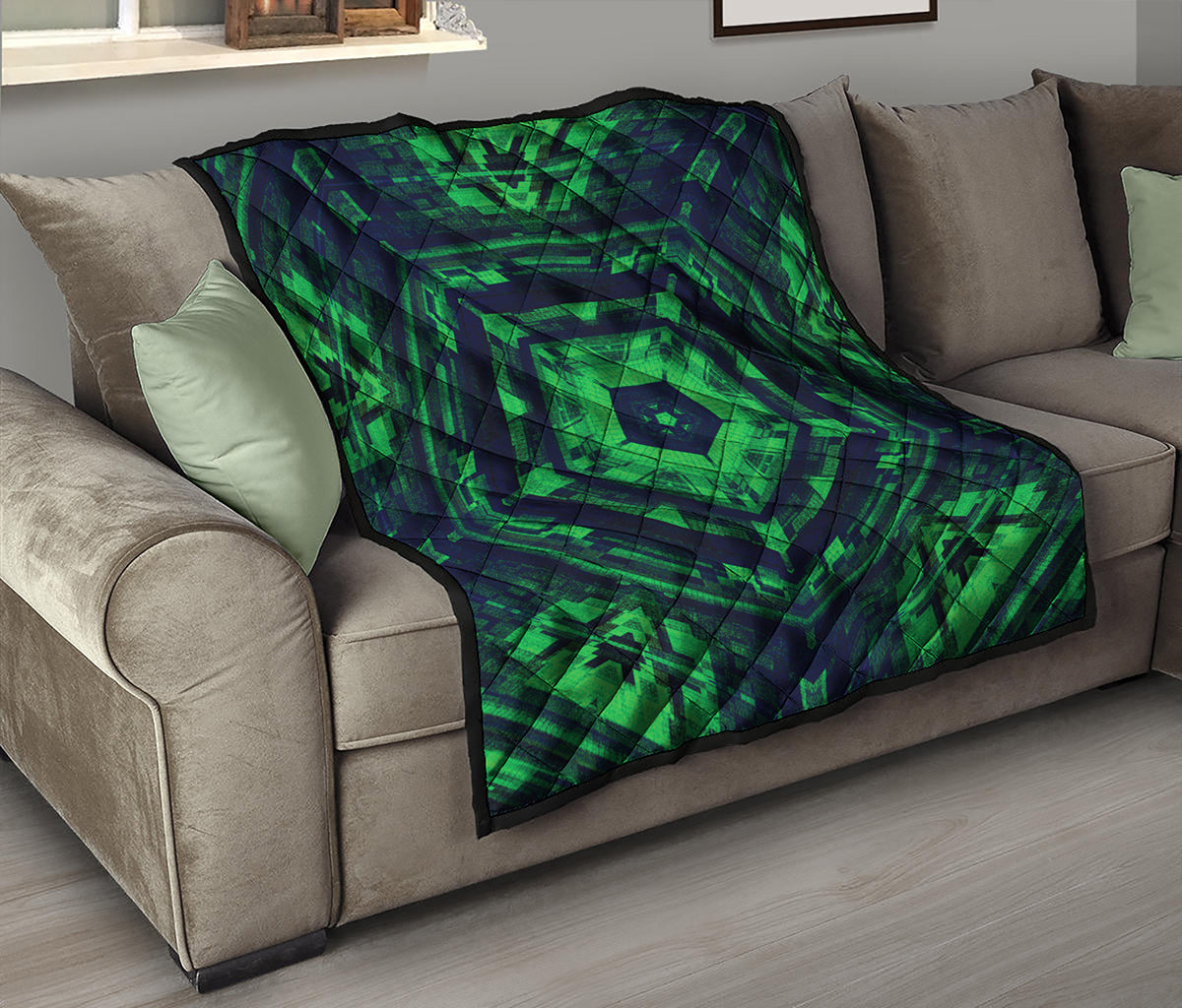 Dark Green Kaleidoscope Print Quilt