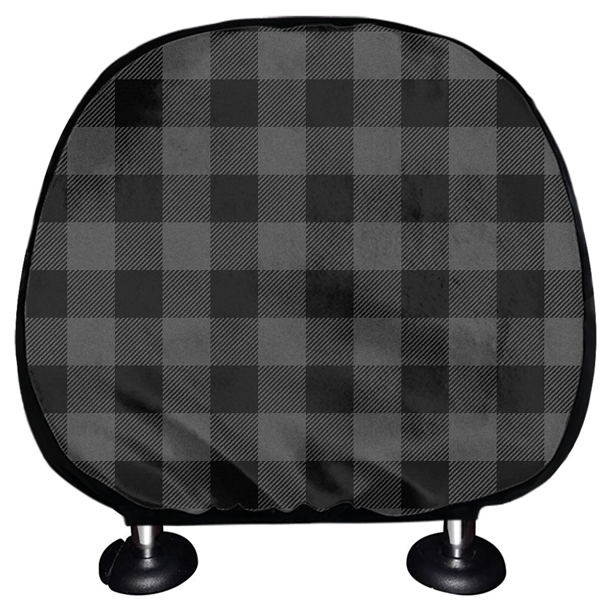 Dark Grey And Black Buffalo Check Print Car Headrest Covers