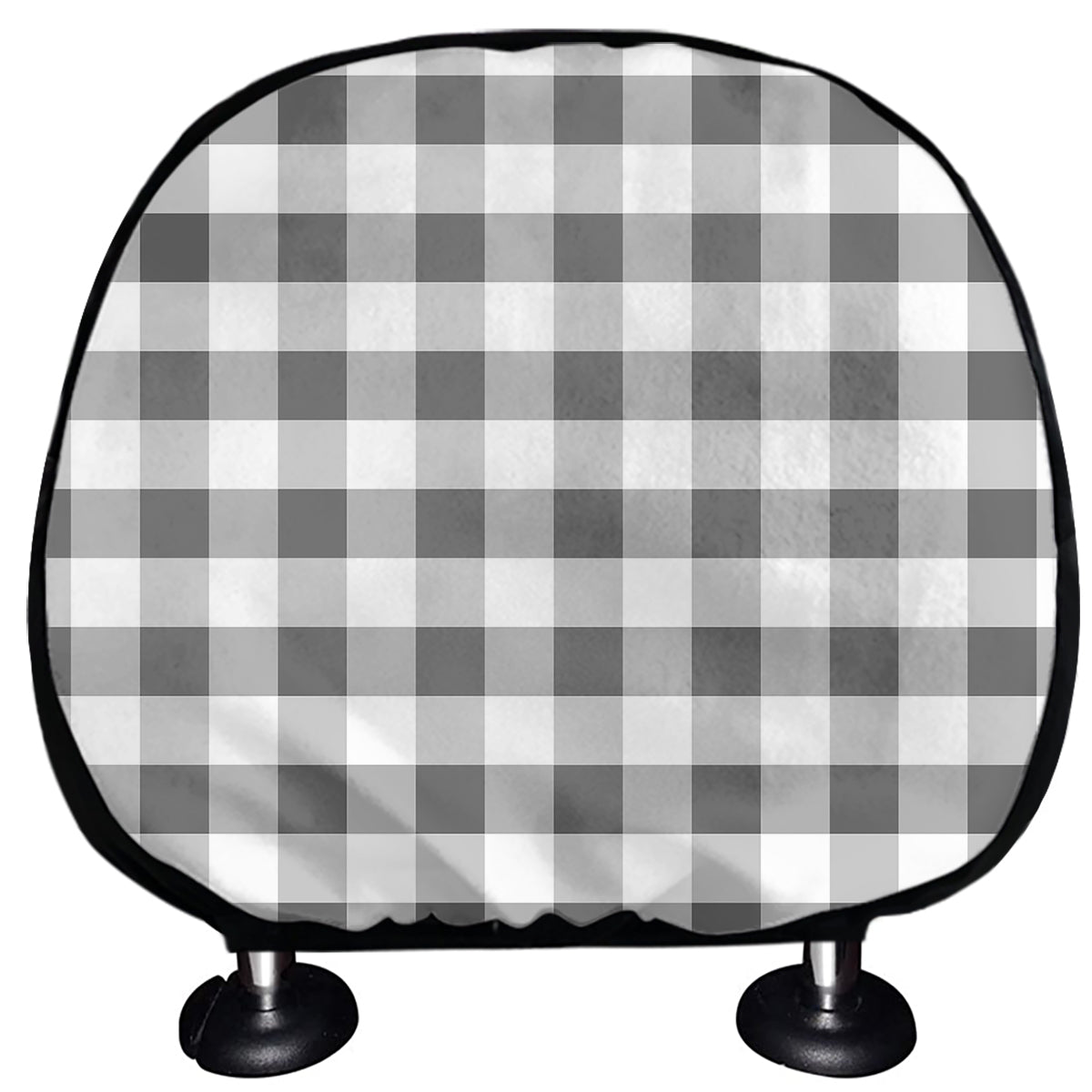 Dark Grey And White Gingham Print Car Headrest Covers