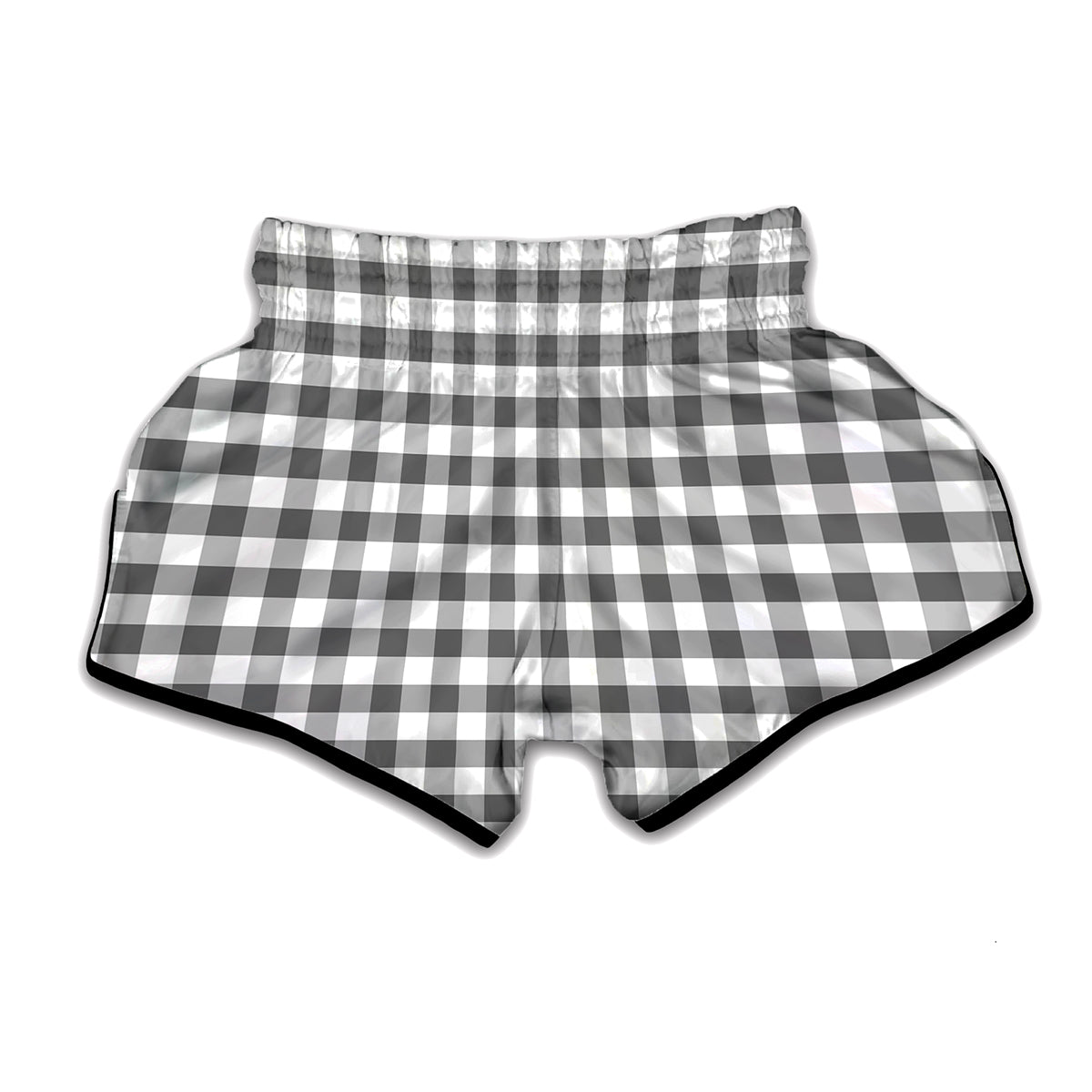 Dark Grey And White Gingham Print Muay Thai Boxing Shorts