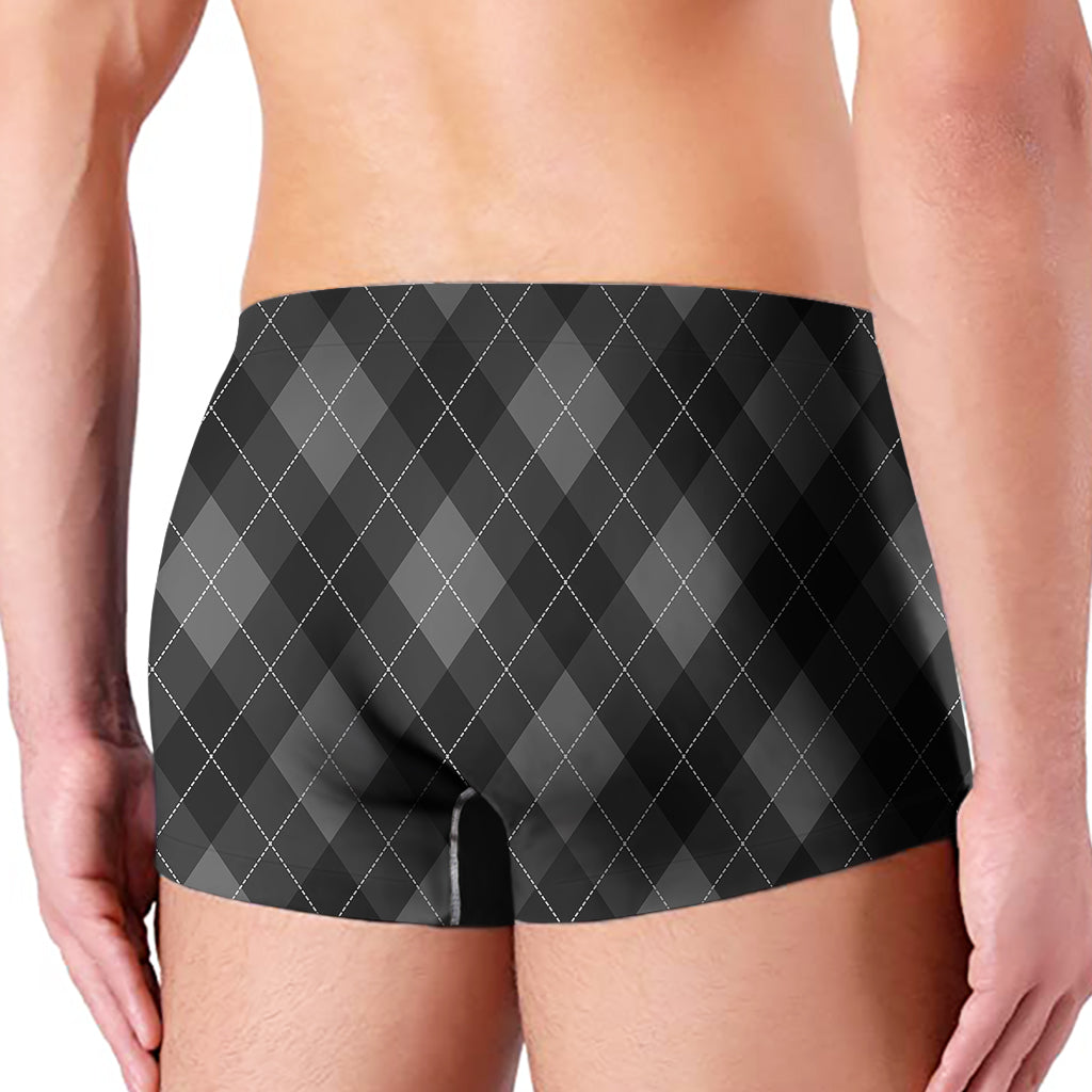 Dark Grey Argyle Pattern Print Men's Boxer Briefs