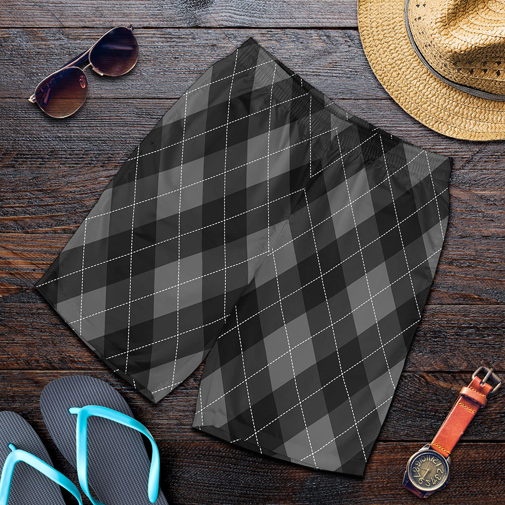 Dark Grey Argyle Pattern Print Men's Shorts