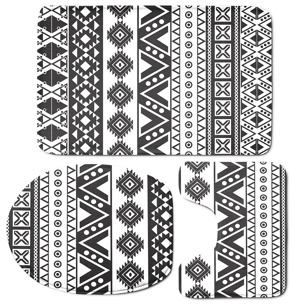 Dark Grey Aztec Pattern Print 3 Piece Bath Mat Set