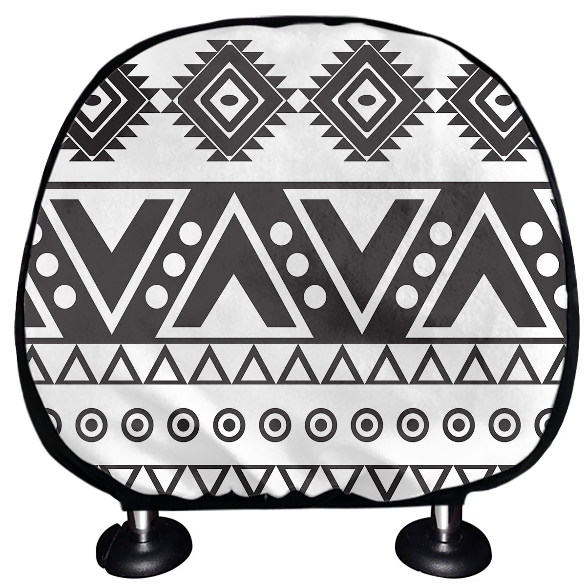 Dark Grey Aztec Pattern Print Car Headrest Covers