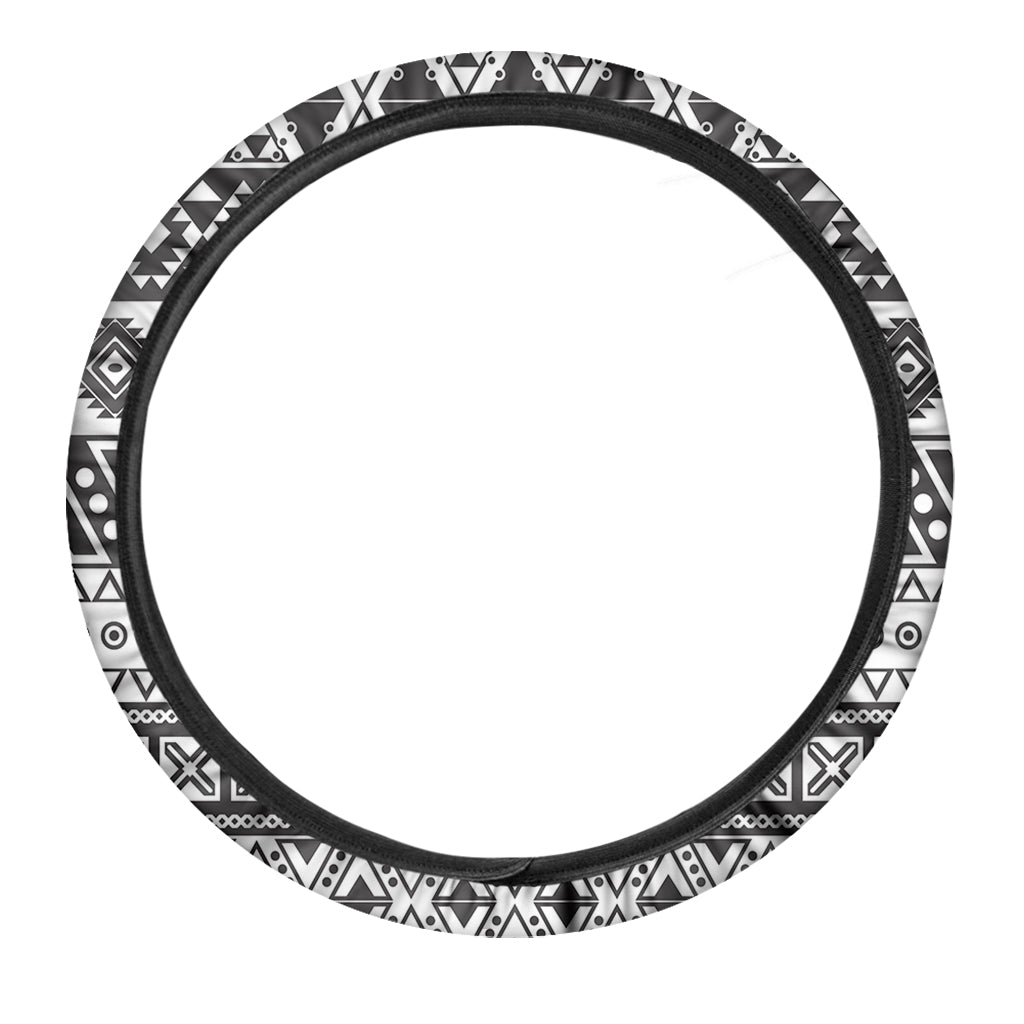 Dark Grey Aztec Pattern Print Car Steering Wheel Cover