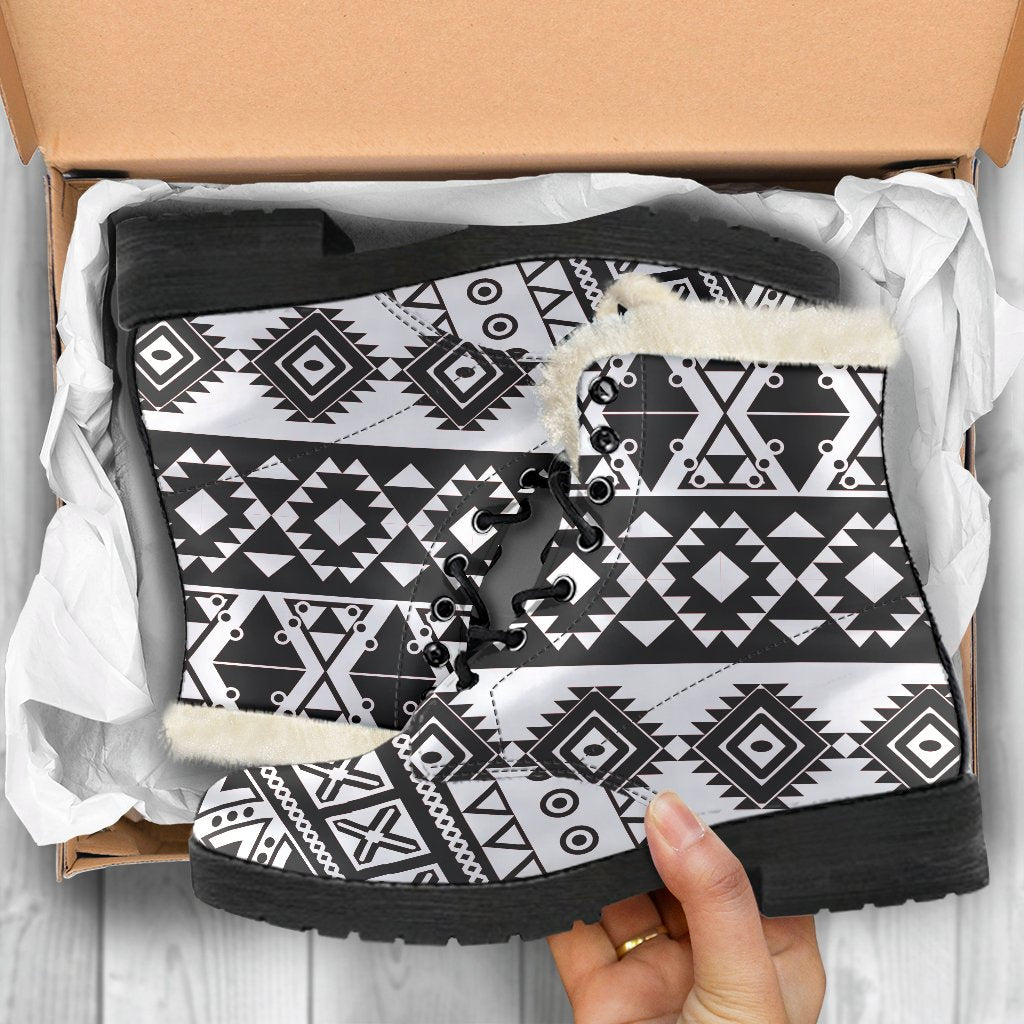 Dark Grey Aztec Pattern Print Comfy Boots GearFrost