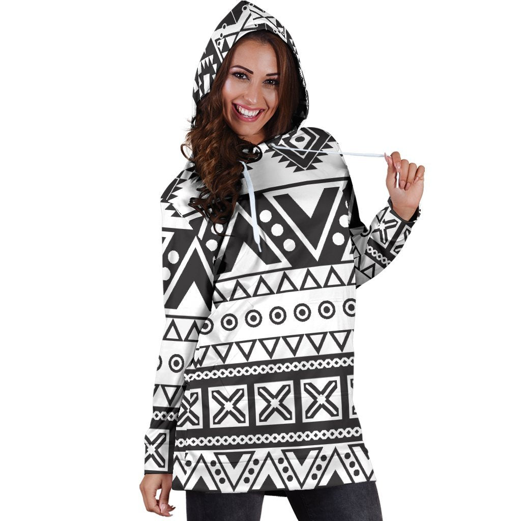 Dark Grey Aztec Pattern Print Hoodie Dress GearFrost