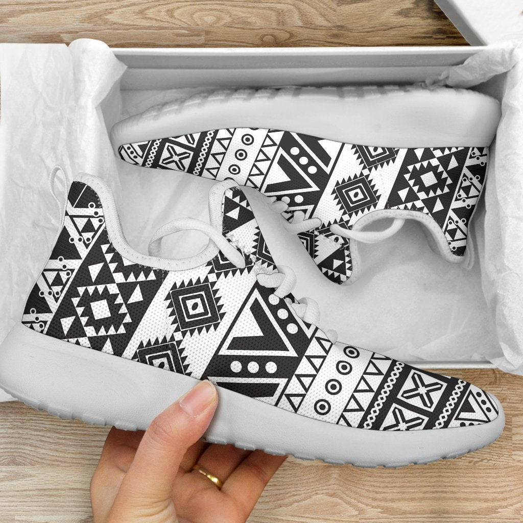 Dark Grey Aztec Pattern Print Mesh Knit Shoes GearFrost
