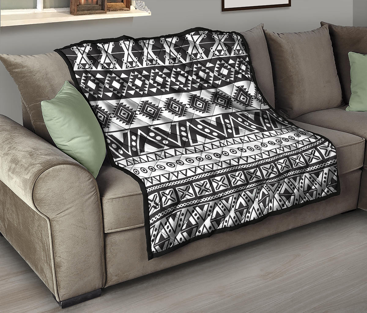 Dark Grey Aztec Pattern Print Quilt