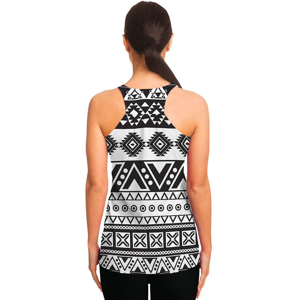 Dark Grey Aztec Pattern Print Women's Racerback Tank Top
