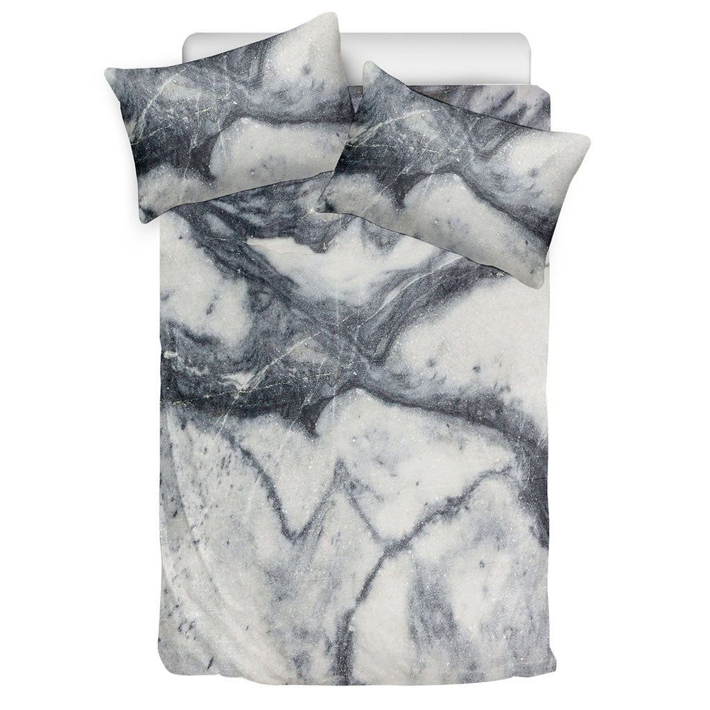 Dark Grey White Marble Print Duvet Cover Bedding Set
