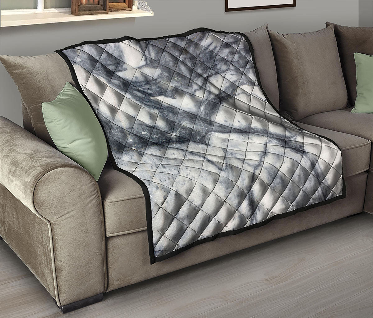 Dark Grey White Marble Print Quilt