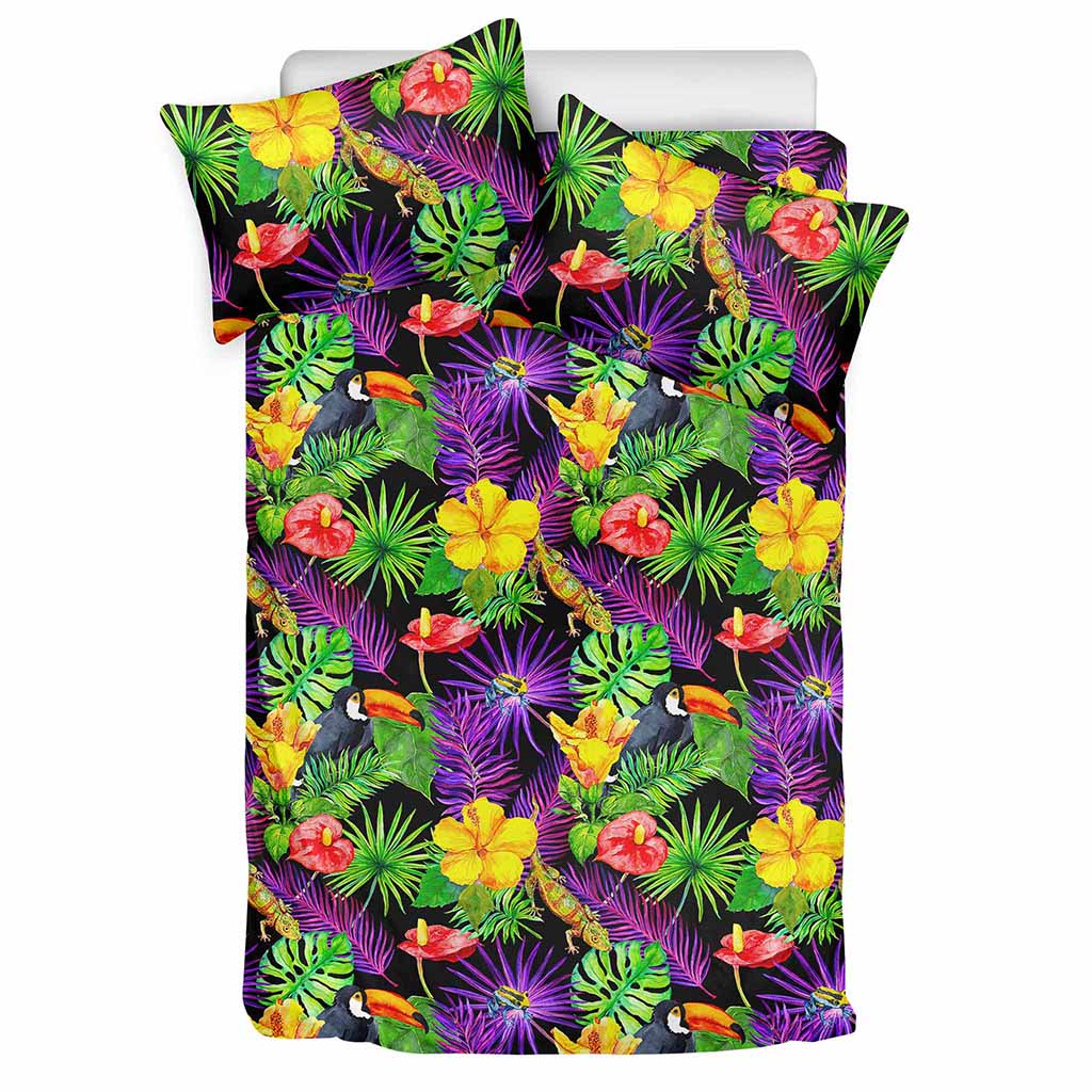 Dark Hawaiian Tropical Pattern Print Duvet Cover Bedding Set