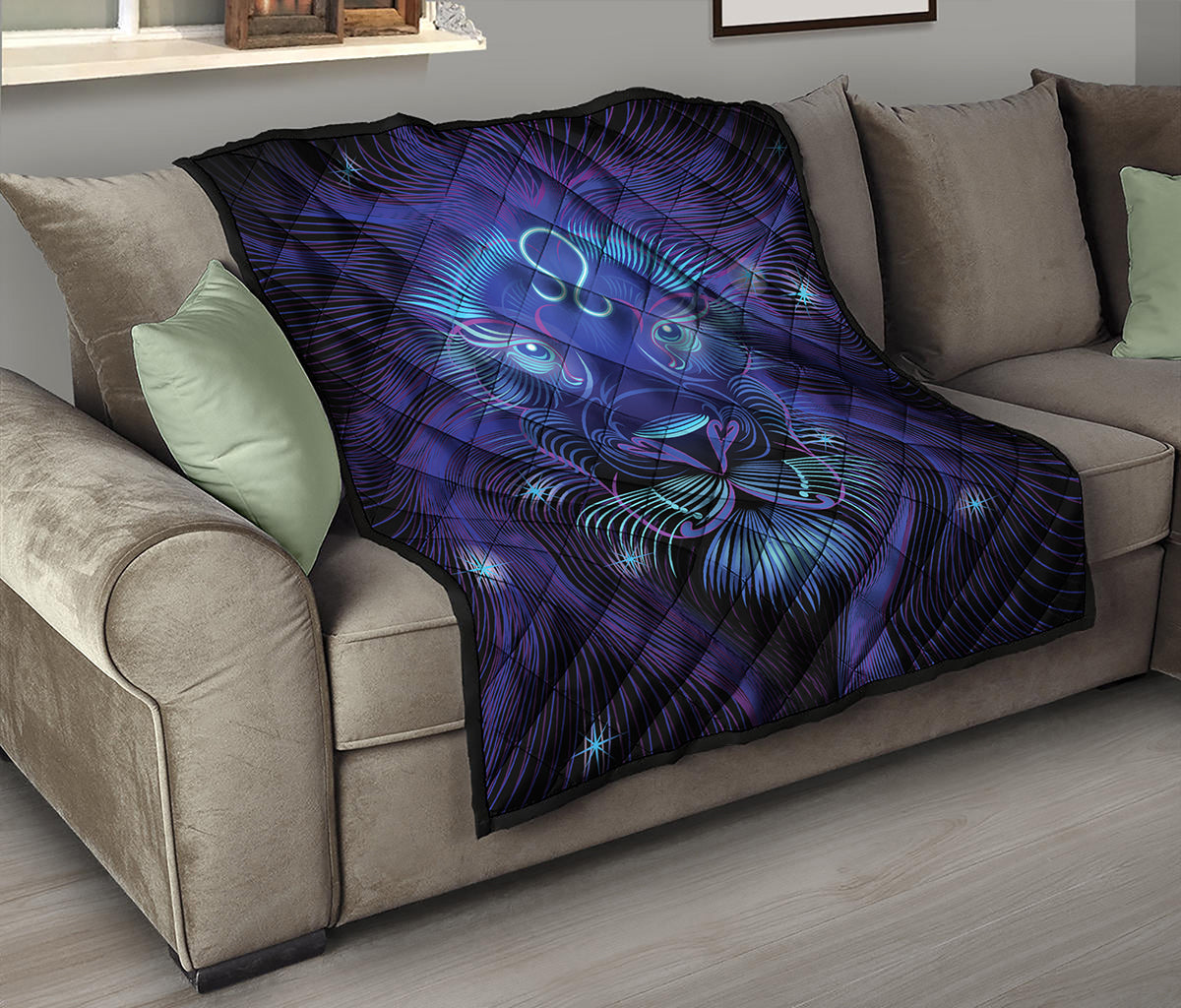 Dark Leo Zodiac Sign Print Quilt