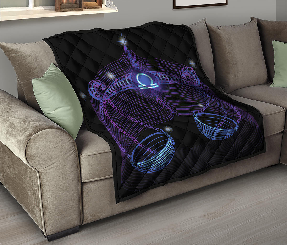 Dark Libra Zodiac Sign Print Quilt