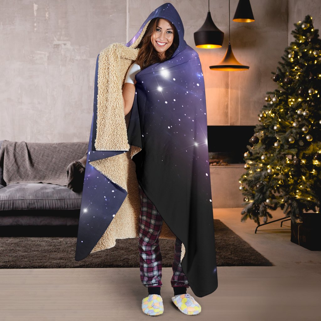 Dark Light Purple Galaxy Space Print Hooded Blanket GearFrost