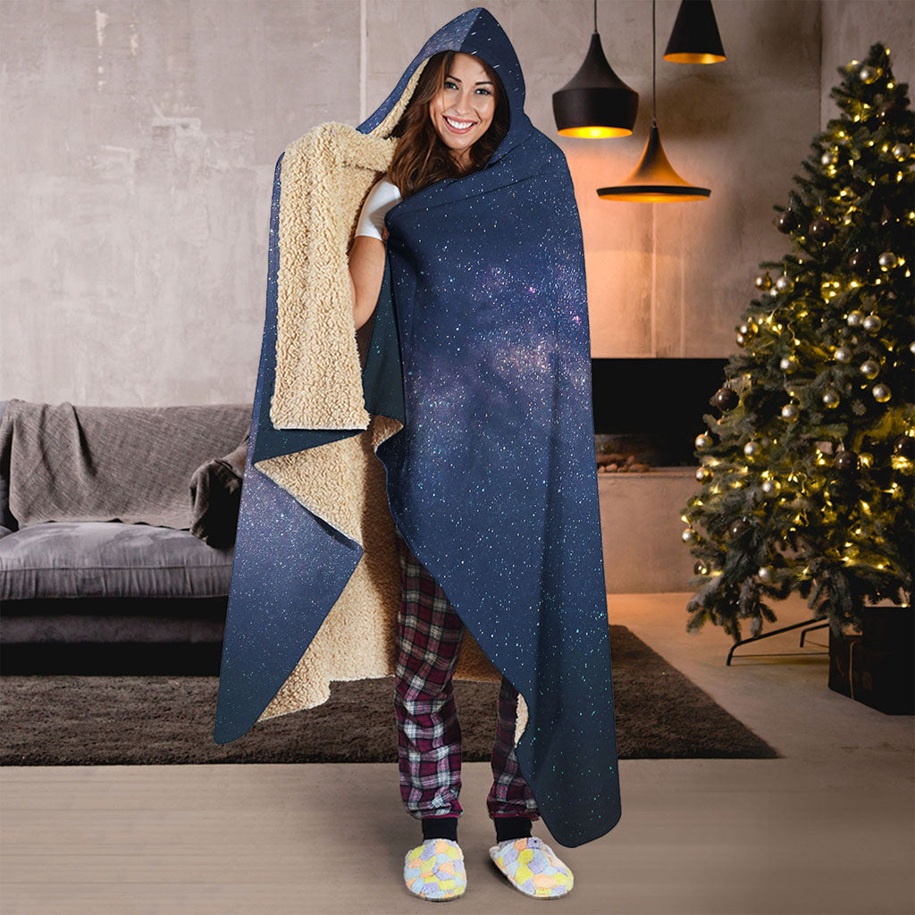 Dark Milky Way Galaxy Space Print Hooded Blanket